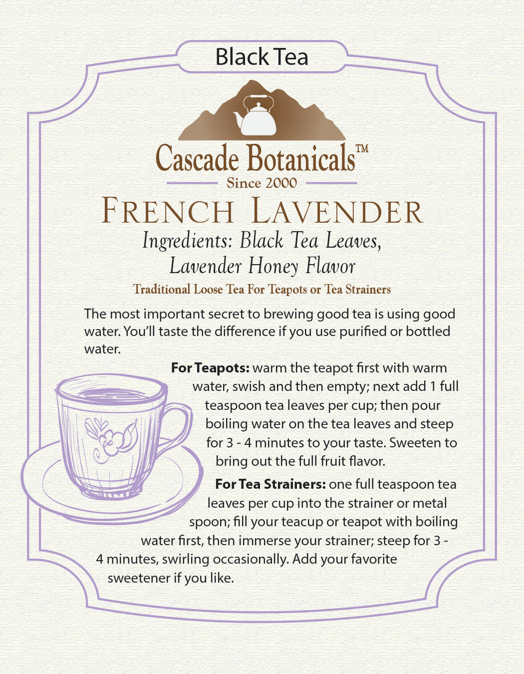 Black Tea, French Lavender, Loose Leaf, 4 1/2 oz.