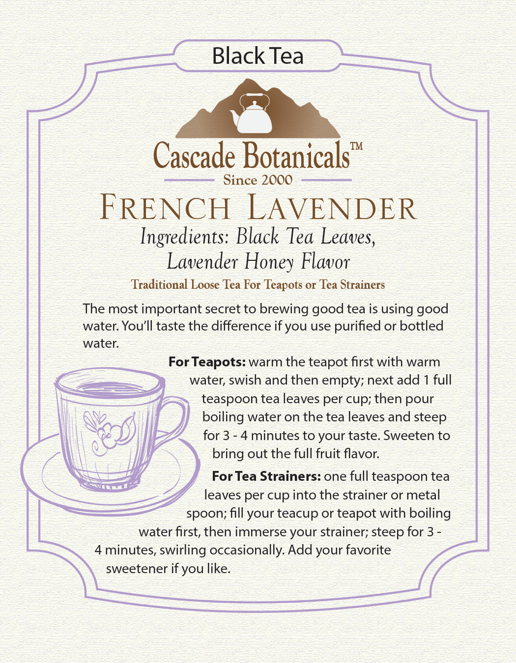 Black Tea, French Lavender, Loose Leaf, 4 1/2 oz.