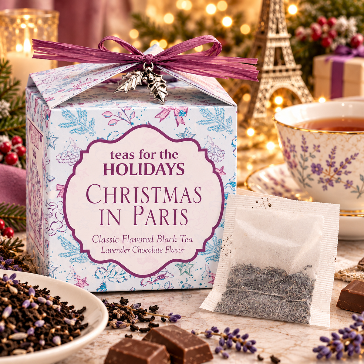 Christmas in Paris Black Tea – Lavender Chocolate, 12 Tea Bags